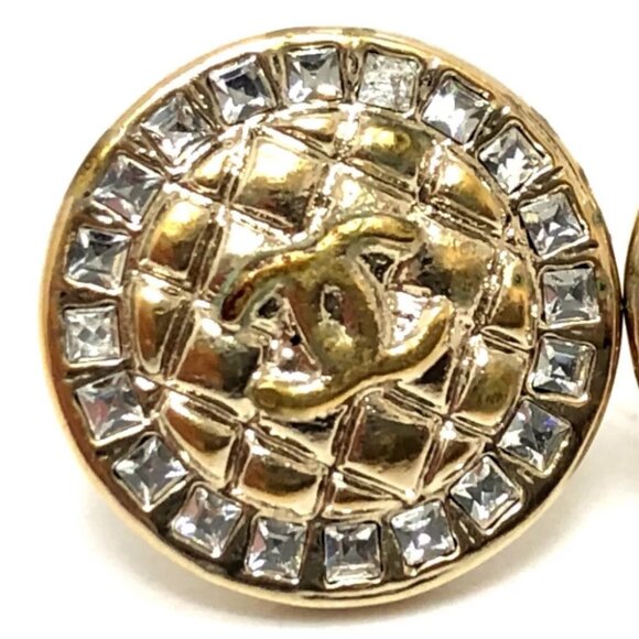 CHANEL B17C CC Mark Matelasse Rhinestones Pierce Accessories Pierce Metal Gold - Picture 3 of 12